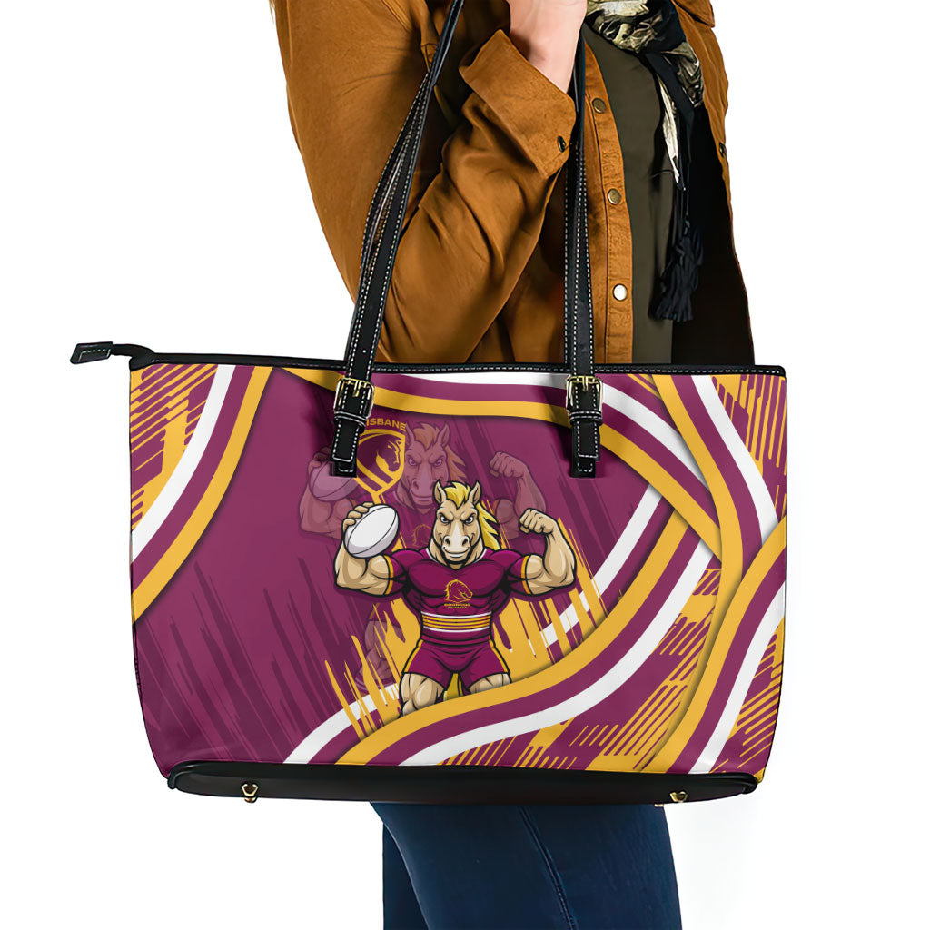Brisbane Broncos Rugby Mascot Leather Tote Bag Fierce Athlete Graphic in Sports Style
