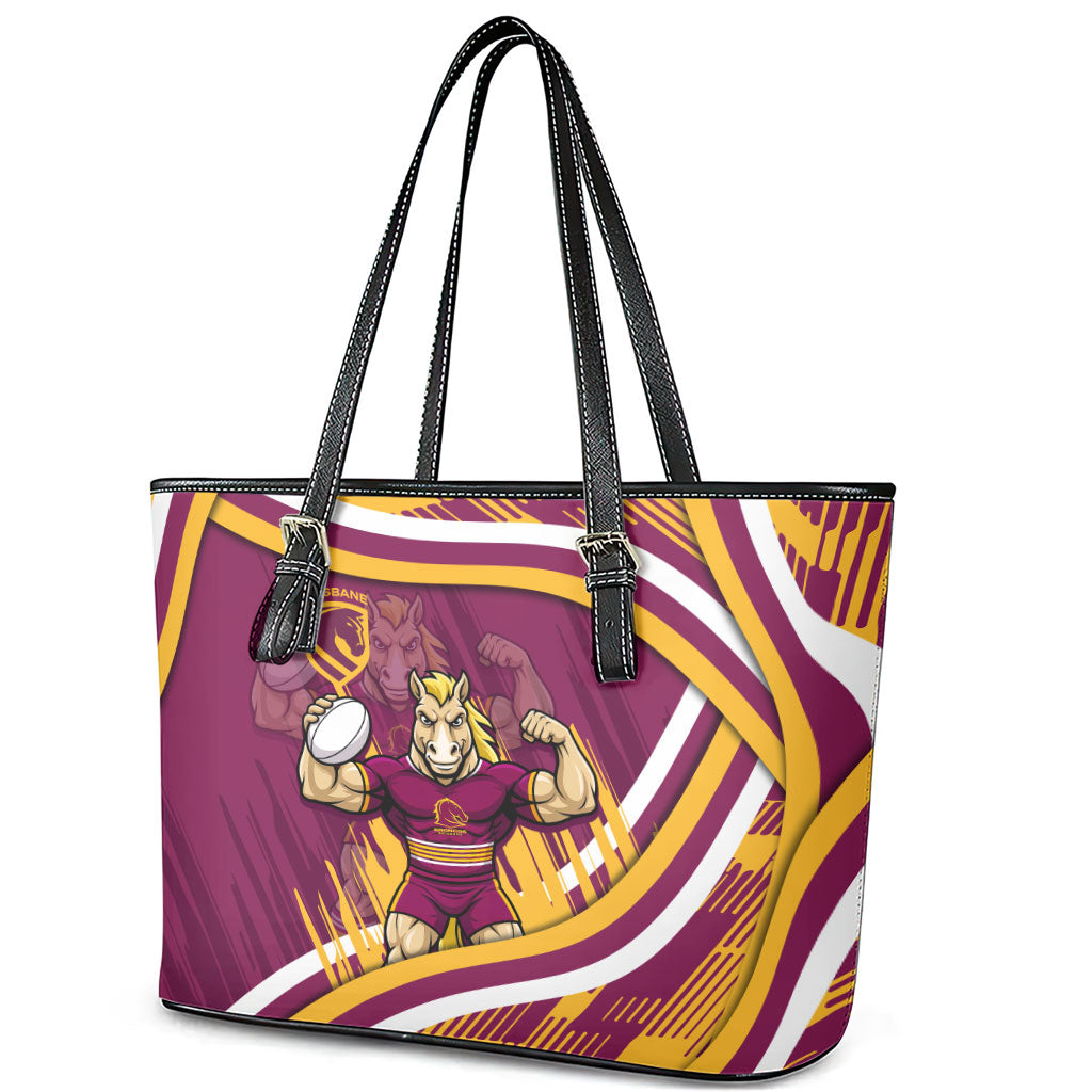 Brisbane Broncos Rugby Mascot Leather Tote Bag Fierce Athlete Graphic in Sports Style