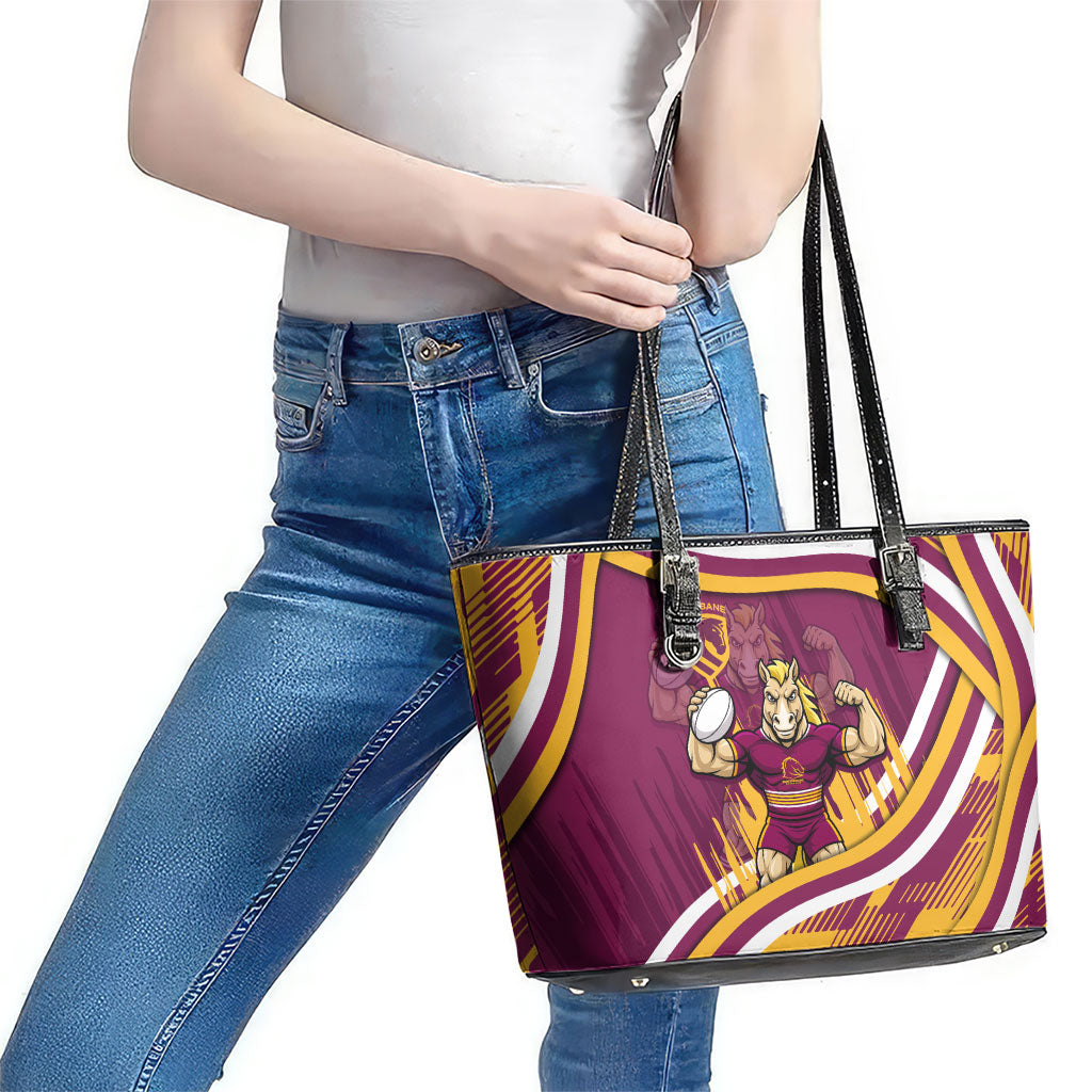 Brisbane Broncos Rugby Mascot Leather Tote Bag Fierce Athlete Graphic in Sports Style