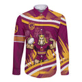 Brisbane Broncos Rugby Mascot Long Sleeve Button Shirt Fierce Athlete Graphic in Sports Style