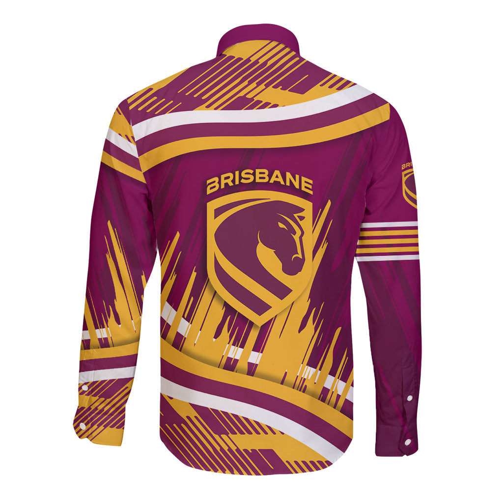 Brisbane Broncos Rugby Mascot Long Sleeve Button Shirt Fierce Athlete Graphic in Sports Style