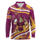 Brisbane Broncos Rugby Mascot Long Sleeve Polo Shirt Fierce Athlete Graphic in Sports Style