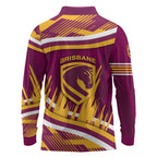 Brisbane Broncos Rugby Mascot Long Sleeve Polo Shirt Fierce Athlete Graphic in Sports Style