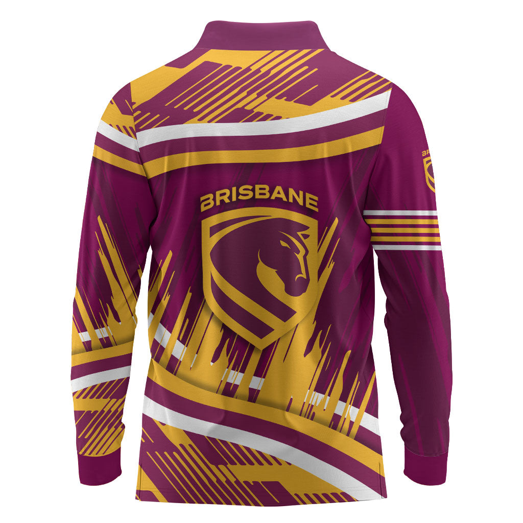Brisbane Broncos Rugby Mascot Long Sleeve Polo Shirt Fierce Athlete Graphic in Sports Style