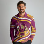 Brisbane Broncos Rugby Mascot Long Sleeve Polo Shirt Fierce Athlete Graphic in Sports Style