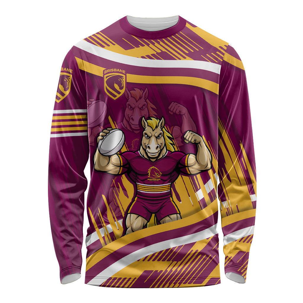 Brisbane Broncos Rugby Mascot Long Sleeve Shirt Fierce Athlete Graphic in Sports Style