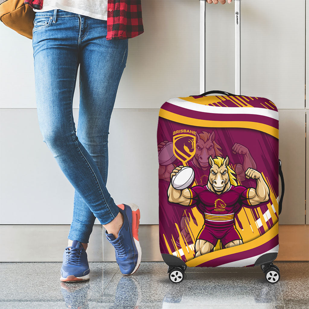 Brisbane Broncos Rugby Mascot Luggage Cover Fierce Athlete Graphic in Sports Style