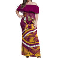 Brisbane Broncos Rugby Mascot Off Shoulder Maxi Dress Fierce Athlete Graphic in Sports Style