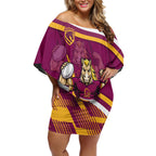 Brisbane Broncos Rugby Mascot Off Shoulder Short Dress Fierce Athlete Graphic in Sports Style