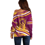 Brisbane Broncos Rugby Mascot Off Shoulder Sweater Fierce Athlete Graphic in Sports Style