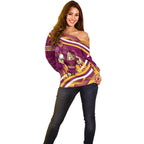 Brisbane Broncos Rugby Mascot Off Shoulder Sweater Fierce Athlete Graphic in Sports Style