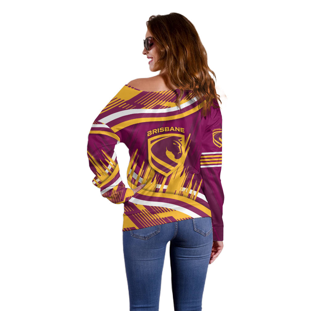 Brisbane Broncos Rugby Mascot Off Shoulder Sweater Fierce Athlete Graphic in Sports Style