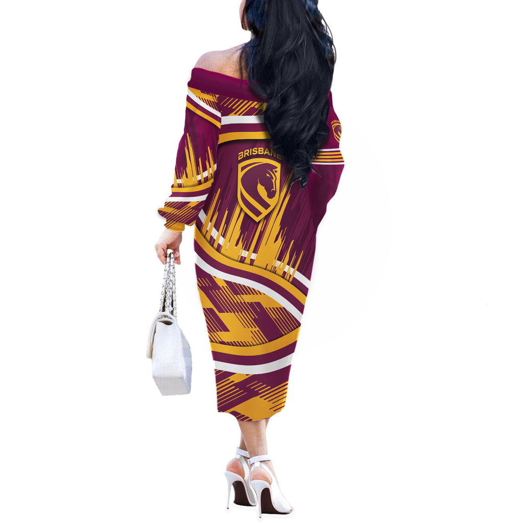 Brisbane Broncos Rugby Mascot Off The Shoulder Long Sleeve Dress Fierce Athlete Graphic in Sports Style
