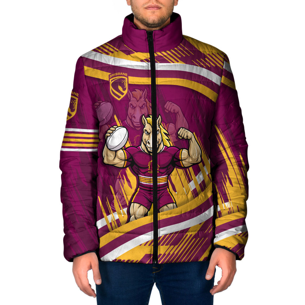 Brisbane Broncos Rugby Mascot Padded Jacket Fierce Athlete Graphic in Sports Style