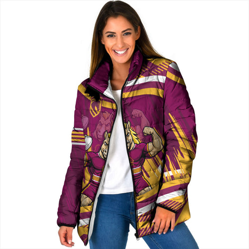 Brisbane Broncos Rugby Mascot Padded Jacket Fierce Athlete Graphic in Sports Style