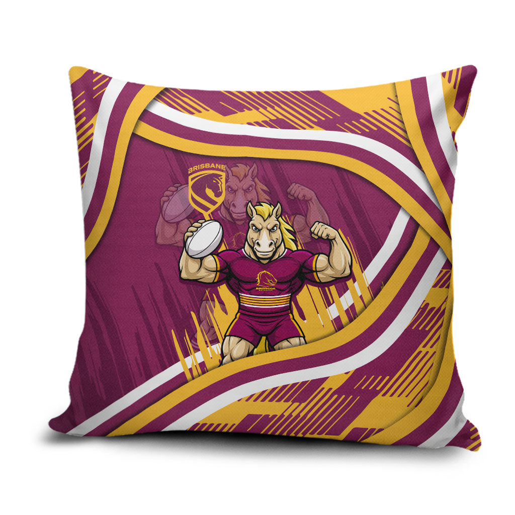 Brisbane Broncos Rugby Mascot Pillow Cover Fierce Athlete Graphic in Sports Style