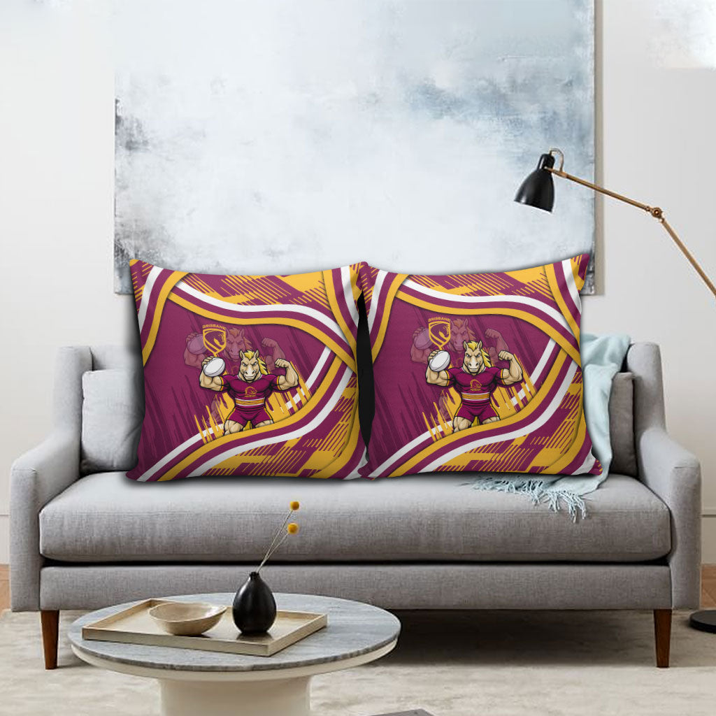 Brisbane Broncos Rugby Mascot Pillow Cover Fierce Athlete Graphic in Sports Style