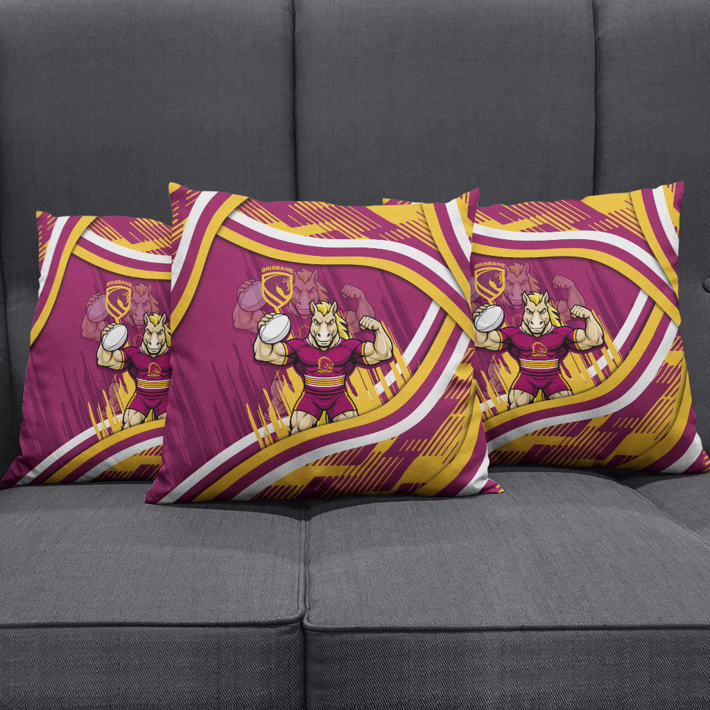 Brisbane Broncos Rugby Mascot Pillow Cover Fierce Athlete Graphic in Sports Style