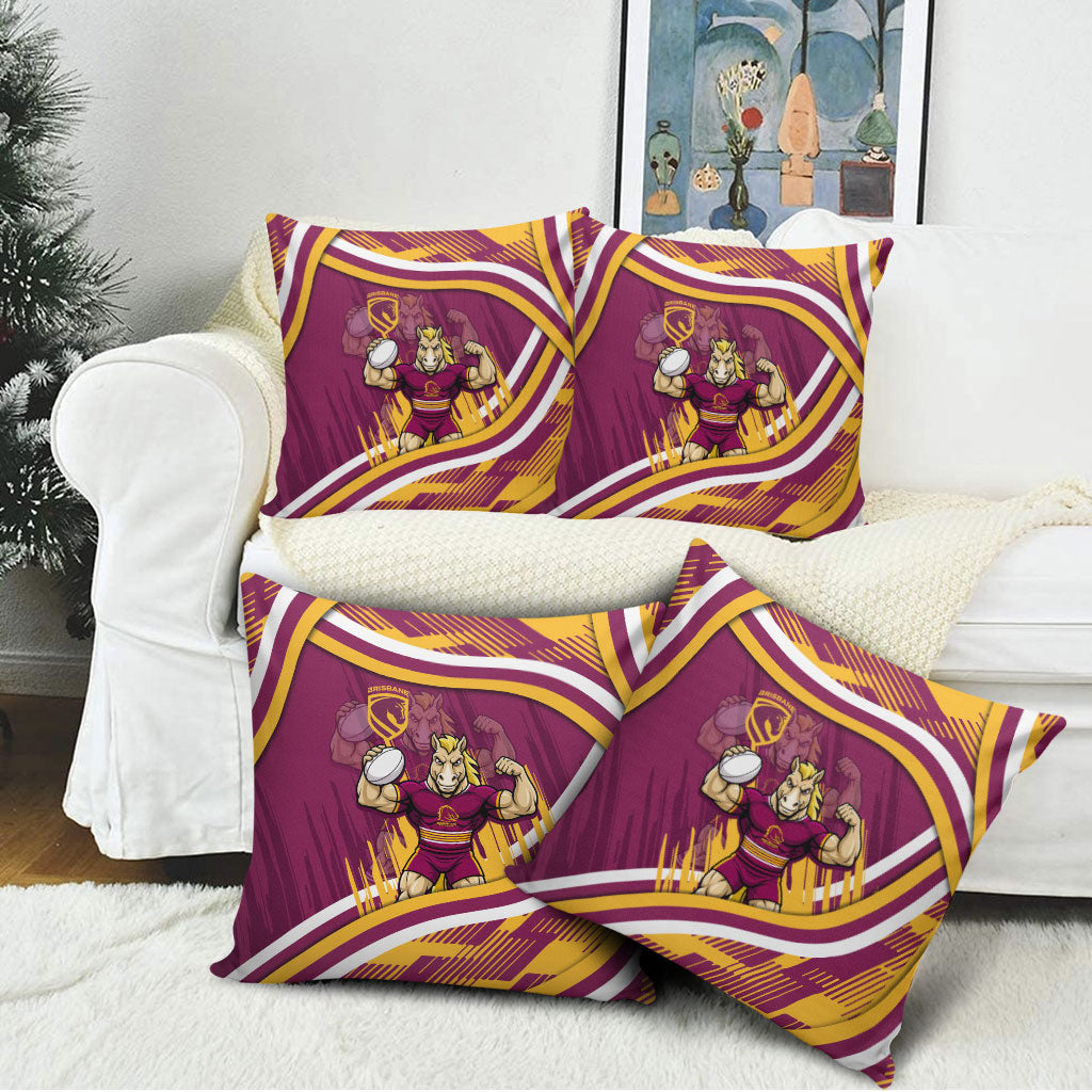 Brisbane Broncos Rugby Mascot Pillow Cover Fierce Athlete Graphic in Sports Style