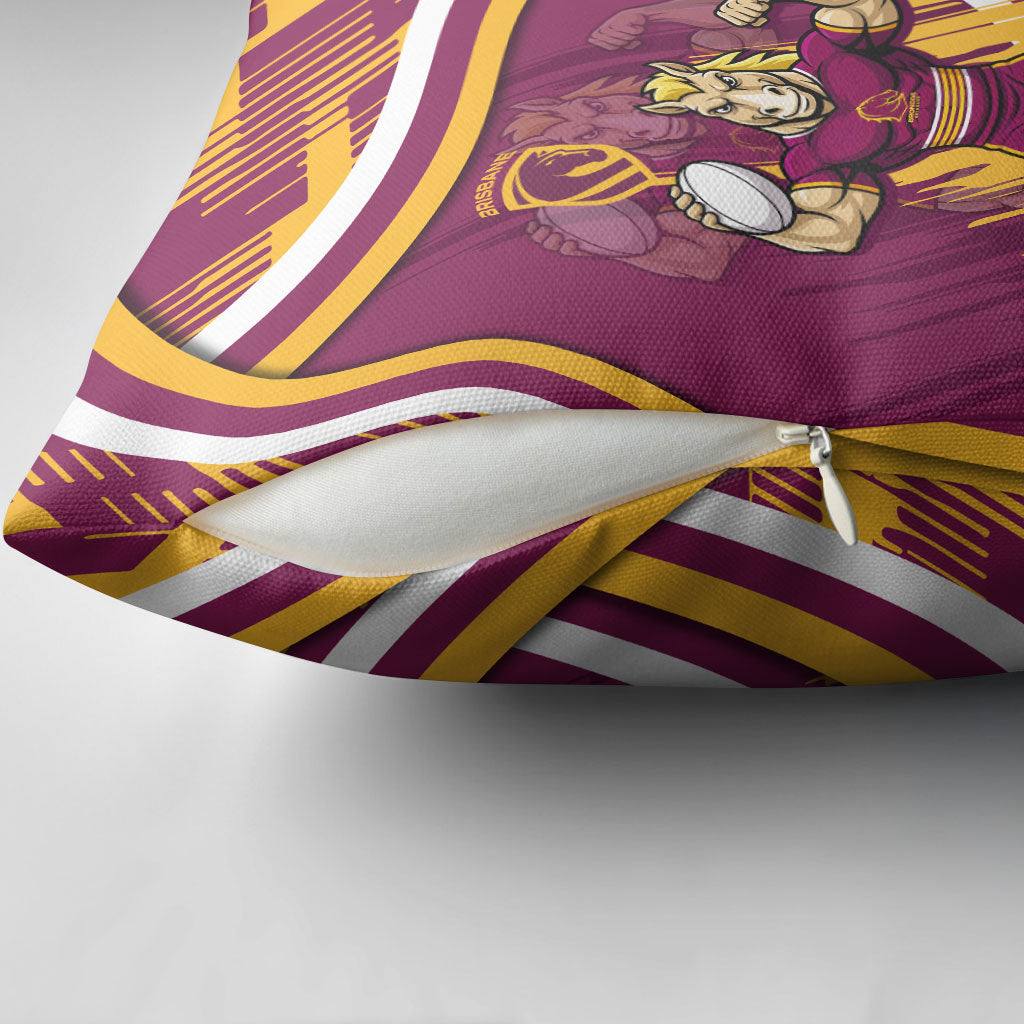 Brisbane Broncos Rugby Mascot Pillow Cover Fierce Athlete Graphic in Sports Style