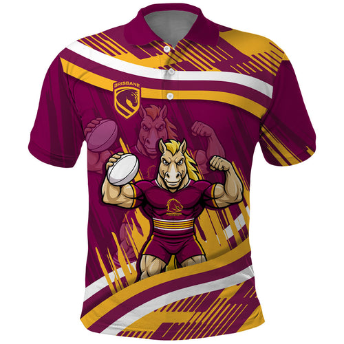 Brisbane Broncos Rugby Mascot Polo Shirt Fierce Athlete Graphic in Sports Style