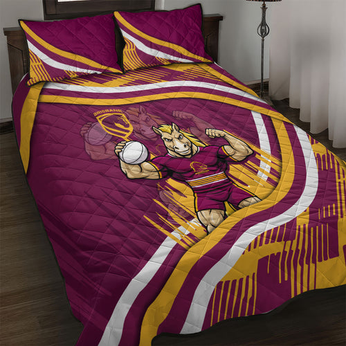 Brisbane Broncos Rugby Mascot Quilt Bed Set Fierce Athlete Graphic in Sports Style