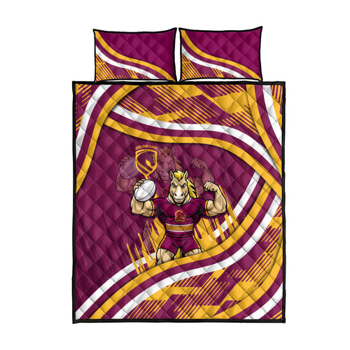 Brisbane Broncos Rugby Mascot Quilt Bed Set Fierce Athlete Graphic in Sports Style