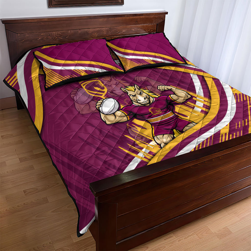 Brisbane Broncos Rugby Mascot Quilt Bed Set Fierce Athlete Graphic in Sports Style