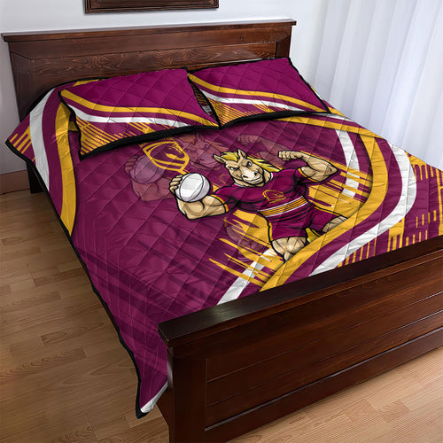 Brisbane Broncos Rugby Mascot Quilt Bed Set Fierce Athlete Graphic in Sports Style