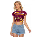 Brisbane Broncos Rugby Mascot Raglan Cropped T Shirt Fierce Athlete Graphic in Sports Style
