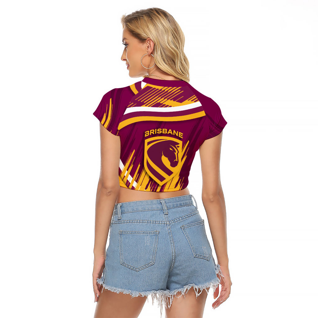 Brisbane Broncos Rugby Mascot Raglan Cropped T Shirt Fierce Athlete Graphic in Sports Style