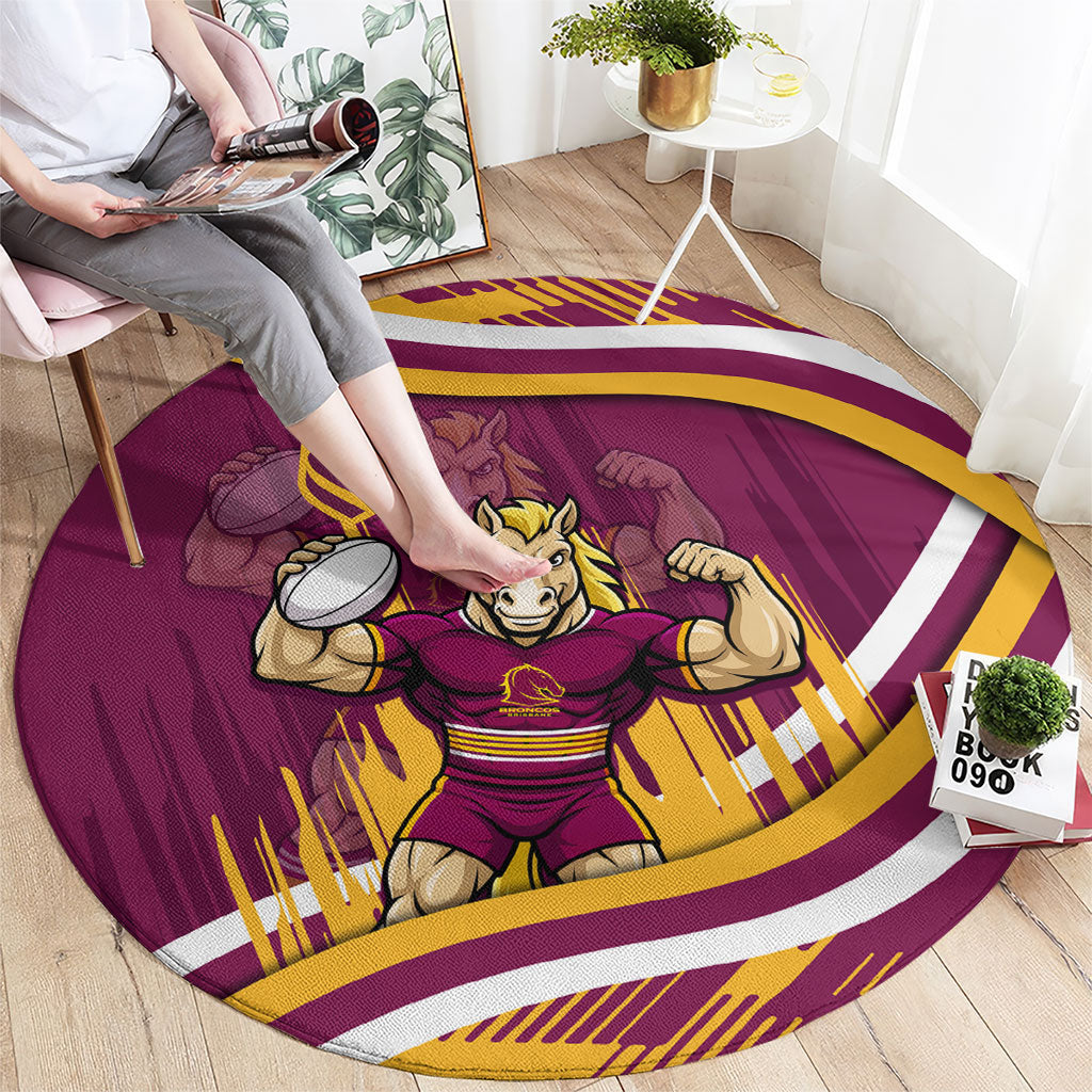 Brisbane Broncos Rugby Mascot Round Carpet Fierce Athlete Graphic in Sports Style