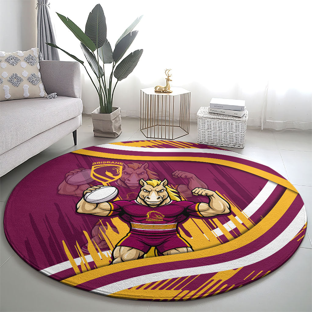 Brisbane Broncos Rugby Mascot Round Carpet Fierce Athlete Graphic in Sports Style