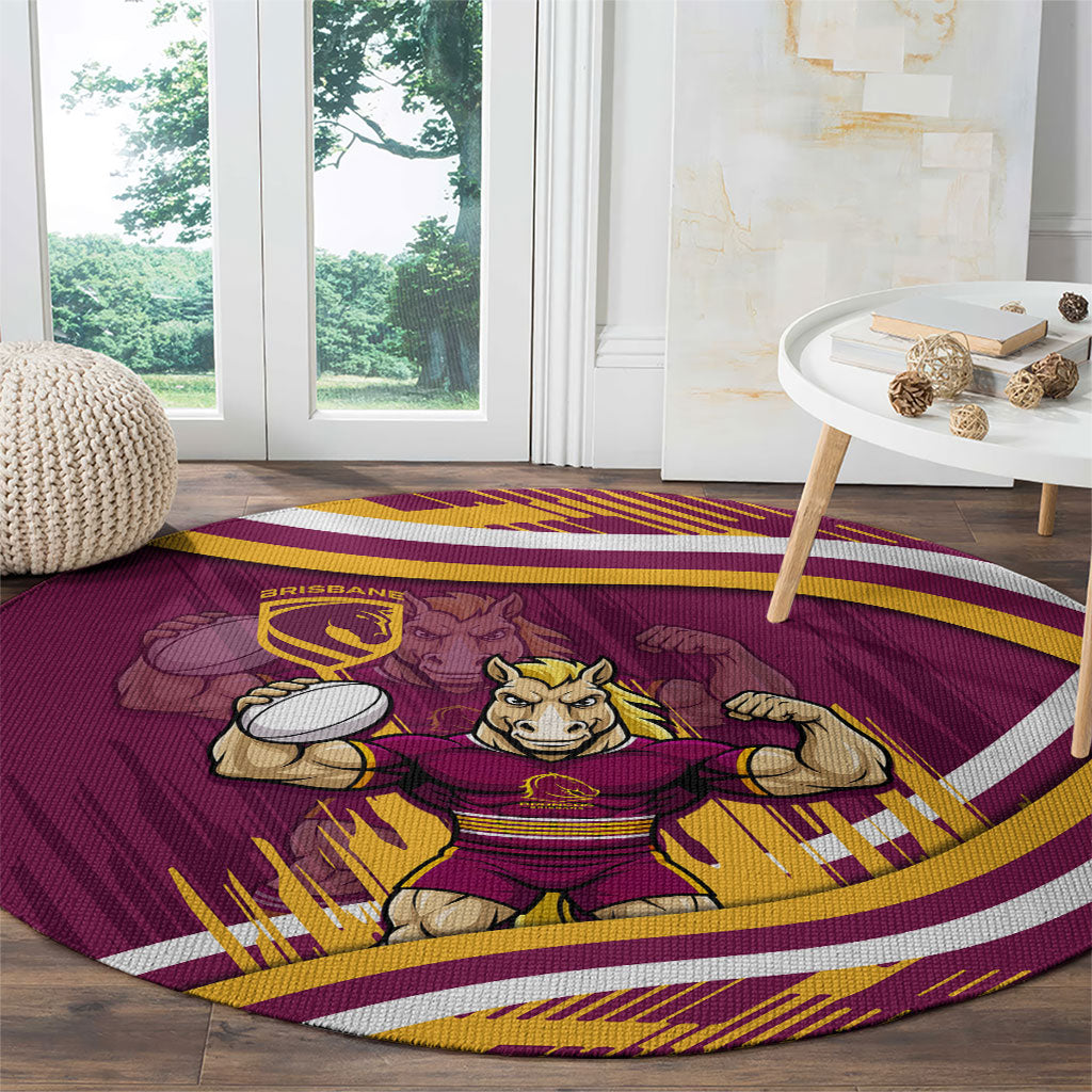 Brisbane Broncos Rugby Mascot Round Carpet Fierce Athlete Graphic in Sports Style
