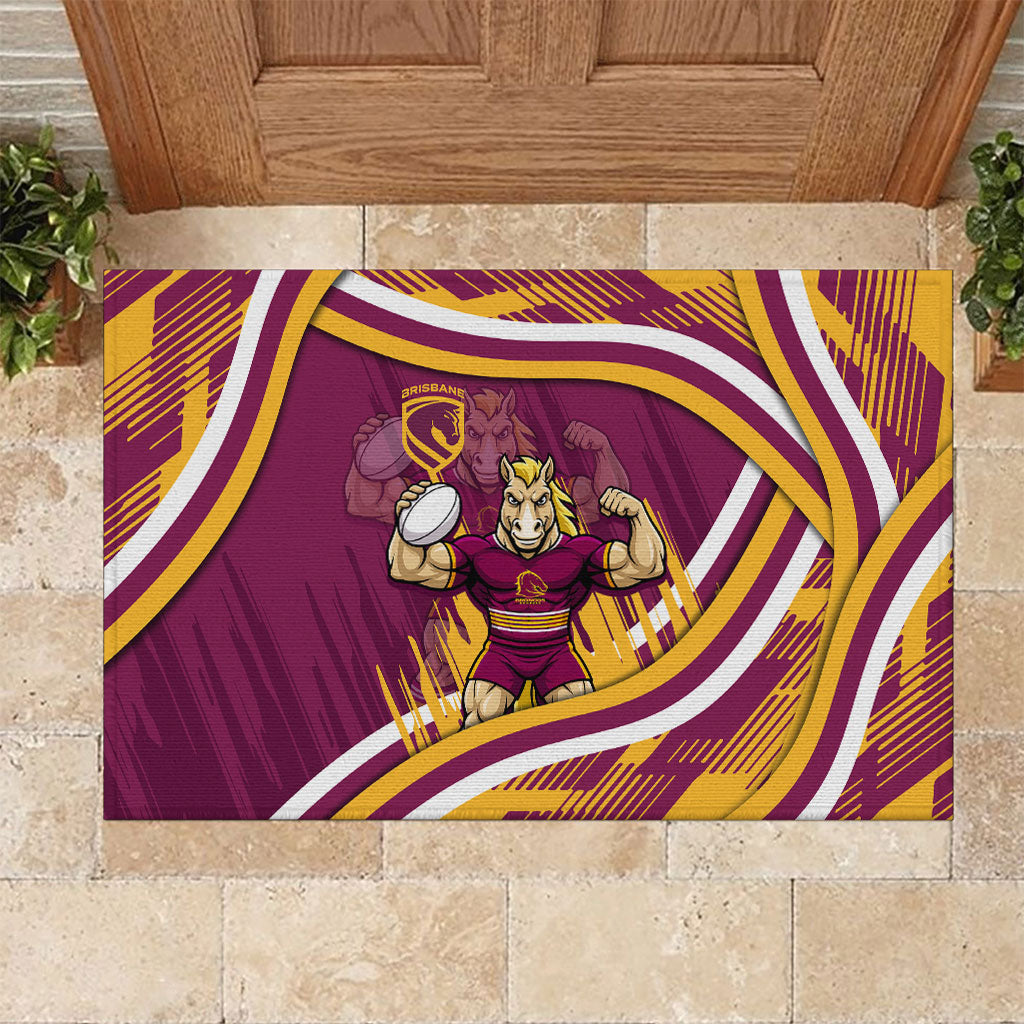 Brisbane Broncos Rugby Mascot Rubber Doormat Fierce Athlete Graphic in Sports Style