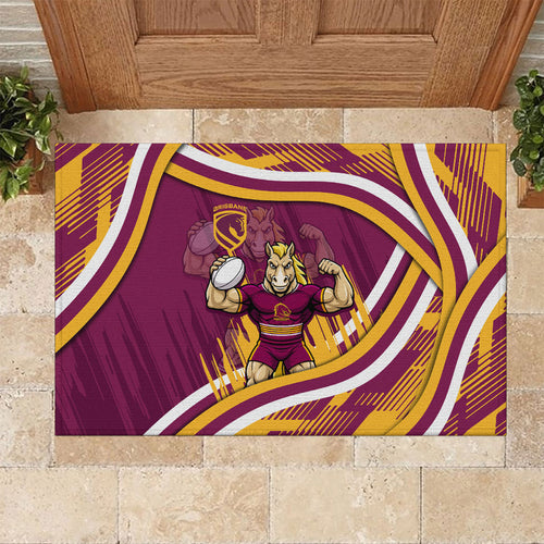 Brisbane Broncos Rugby Mascot Rubber Doormat Fierce Athlete Graphic in Sports Style