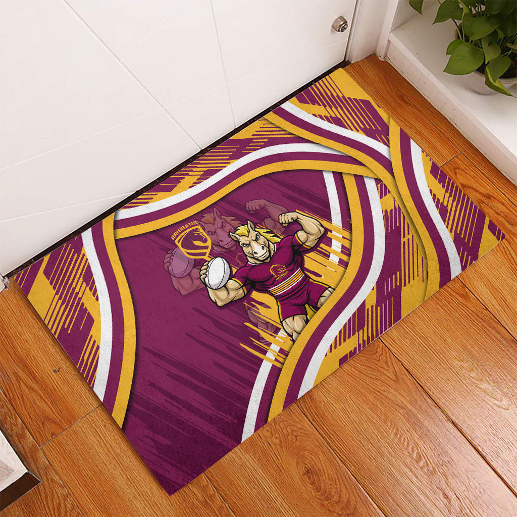 Brisbane Broncos Rugby Mascot Rubber Doormat Fierce Athlete Graphic in Sports Style