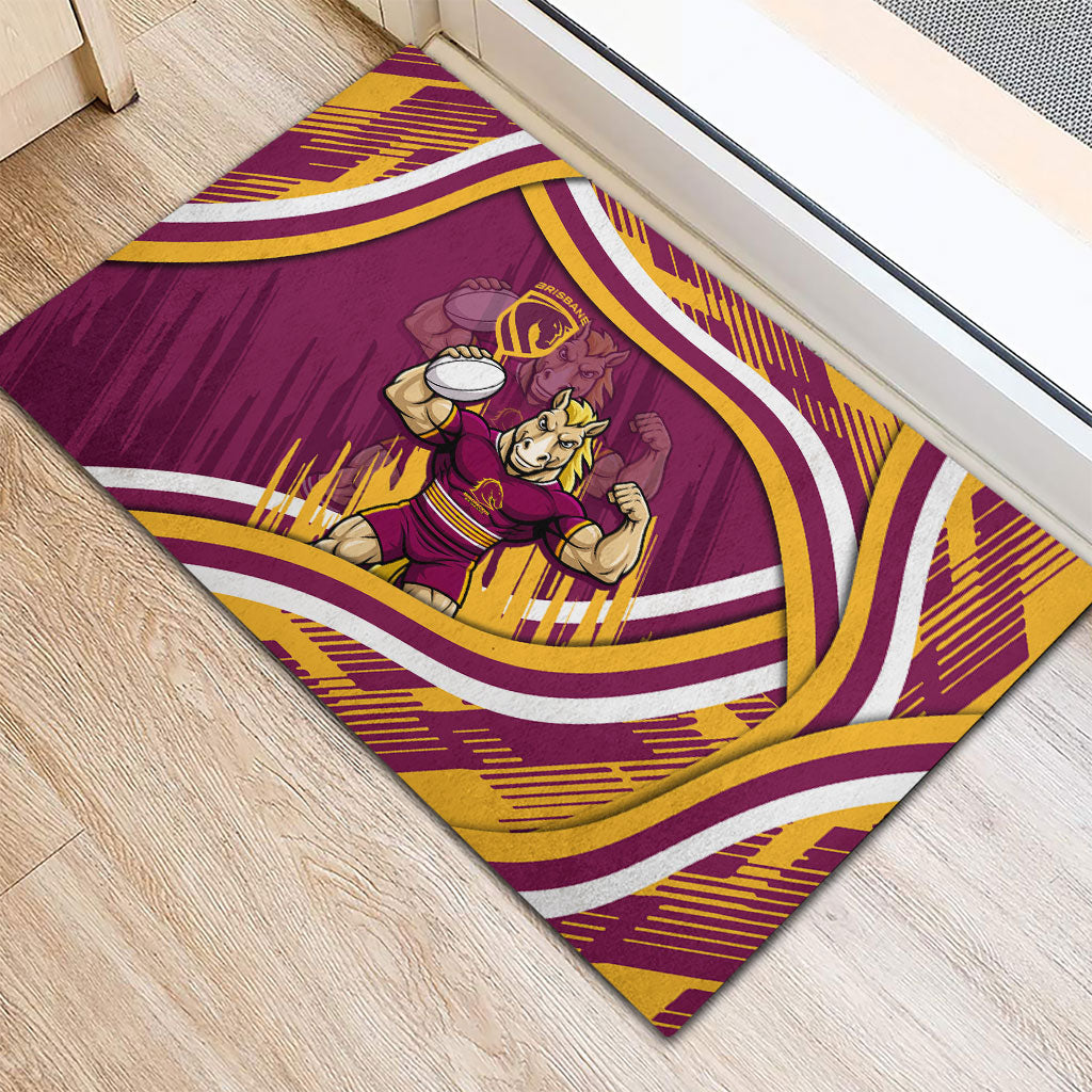 Brisbane Broncos Rugby Mascot Rubber Doormat Fierce Athlete Graphic in Sports Style