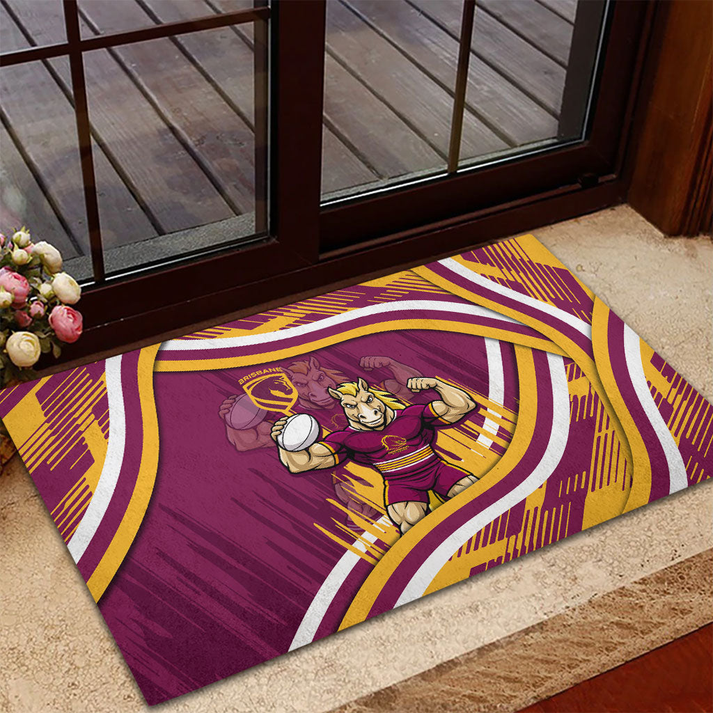 Brisbane Broncos Rugby Mascot Rubber Doormat Fierce Athlete Graphic in Sports Style