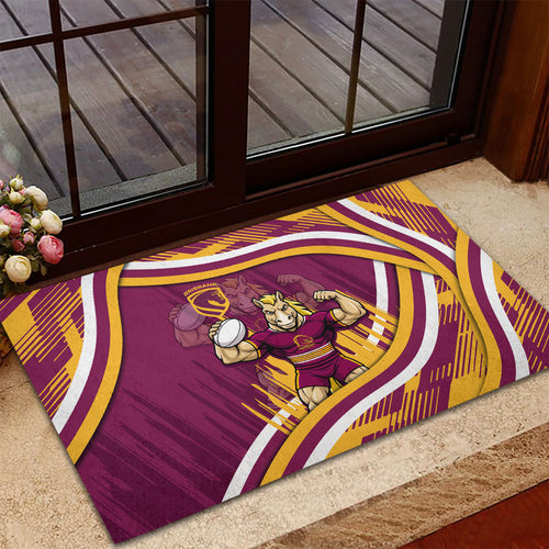 Brisbane Broncos Rugby Mascot Rubber Doormat Fierce Athlete Graphic in Sports Style