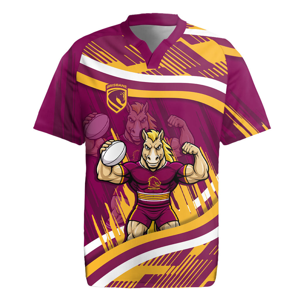 Brisbane Broncos Rugby Mascot Rugby Jersey Fierce Athlete Graphic in Sports Style