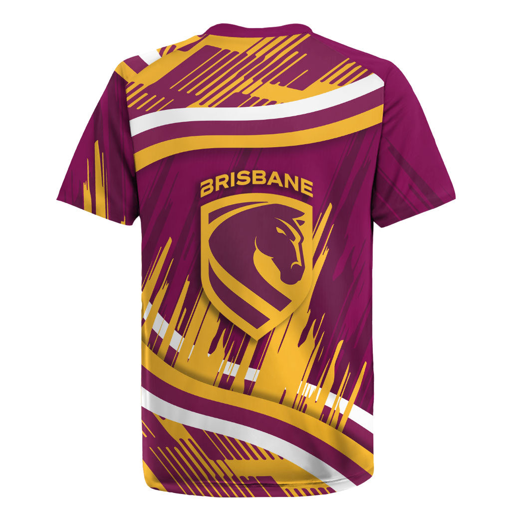Brisbane Broncos Rugby Mascot Rugby Jersey Fierce Athlete Graphic in Sports Style