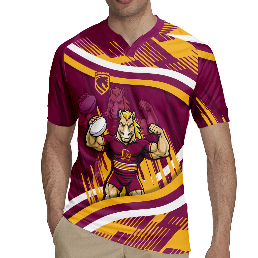 Brisbane Broncos Rugby Mascot Rugby Jersey Fierce Athlete Graphic in Sports Style