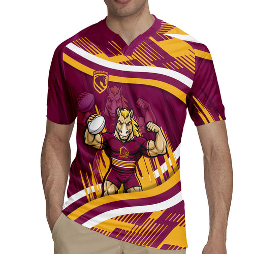 Brisbane Broncos Rugby Mascot Rugby Jersey Fierce Athlete Graphic in Sports Style