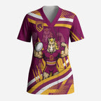Brisbane Broncos Rugby Mascot Scrub Top Fierce Athlete Graphic in Sports Style
