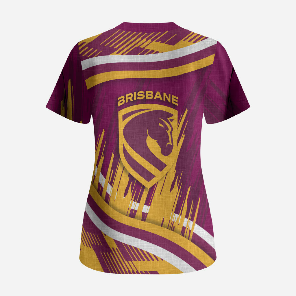 Brisbane Broncos Rugby Mascot Scrub Top Fierce Athlete Graphic in Sports Style