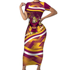 Brisbane Broncos Rugby Mascot Short Sleeve Bodycon Dress Fierce Athlete Graphic in Sports Style