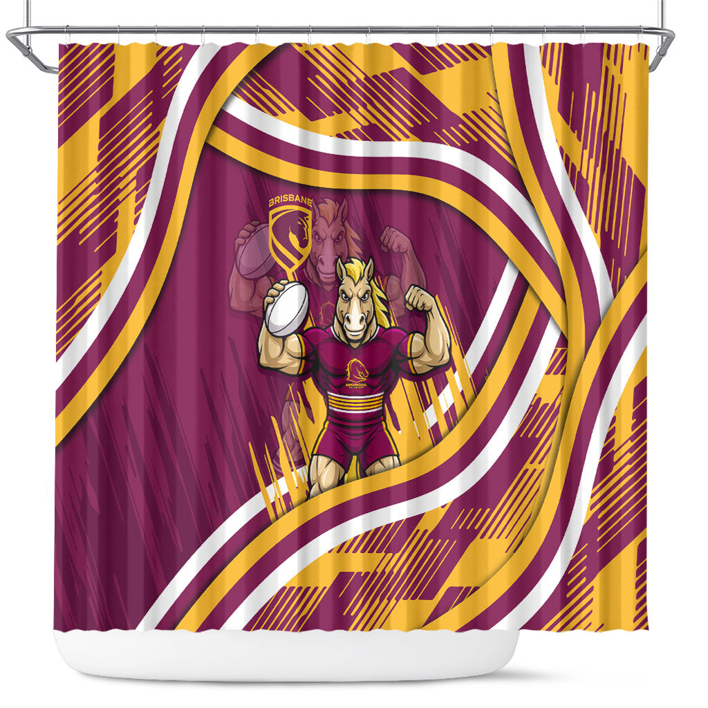 Brisbane Broncos Rugby Mascot Shower Curtain Fierce Athlete Graphic in Sports Style