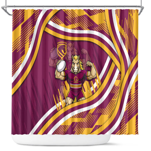 Brisbane Broncos Rugby Mascot Shower Curtain Fierce Athlete Graphic in Sports Style