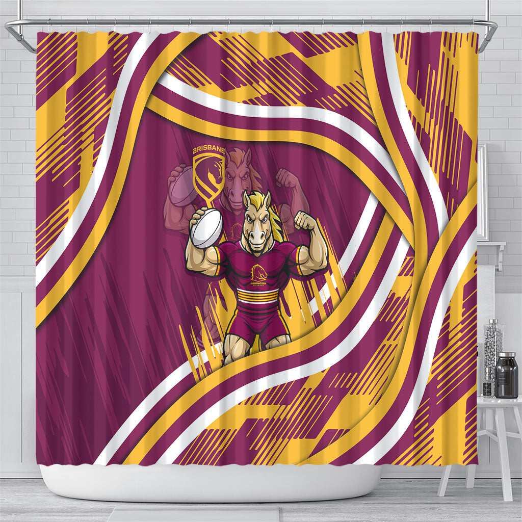 Brisbane Broncos Rugby Mascot Shower Curtain Fierce Athlete Graphic in Sports Style